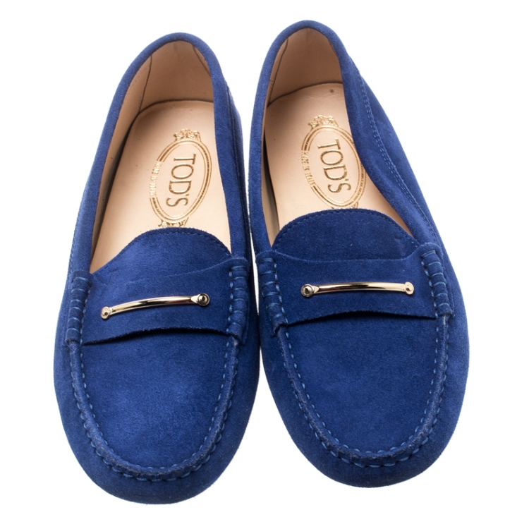 Pre Owned Tod's Blue Suede Slip On Loafers Size 38.5