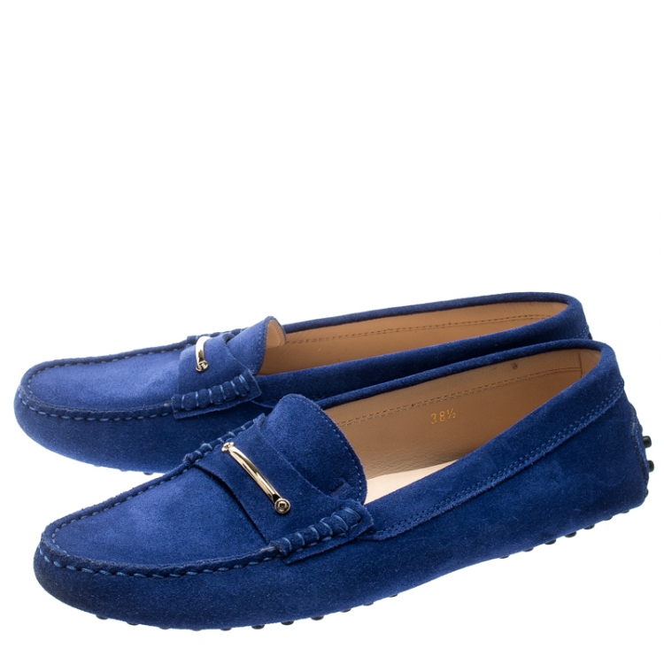 Pre Owned Tod's Blue Suede Slip On Loafers Size 38.5
