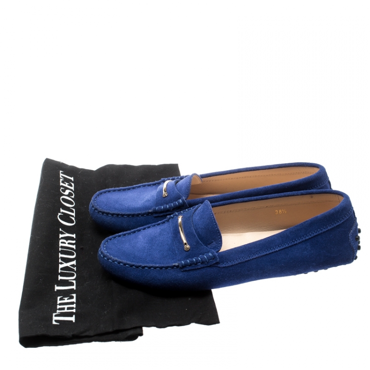 Pre Owned Tod's Blue Suede Slip On Loafers Size 38.5