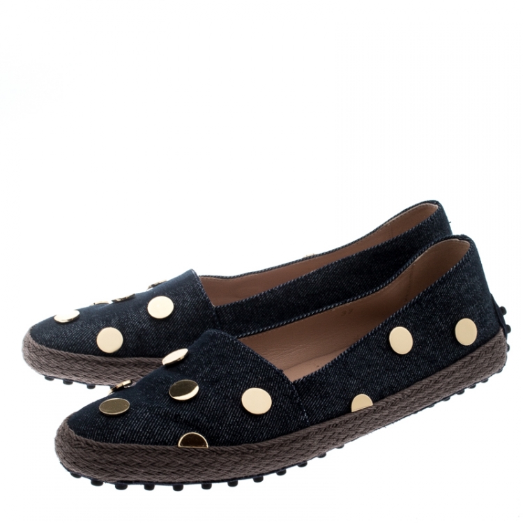 مملوكة مسبقًا Tod's Dark Wash Denim Studded Espadrille Flats Size 37