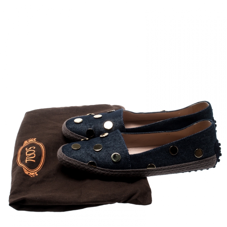 مملوكة مسبقًا Tod's Dark Wash Denim Studded Espadrille Flats Size 37