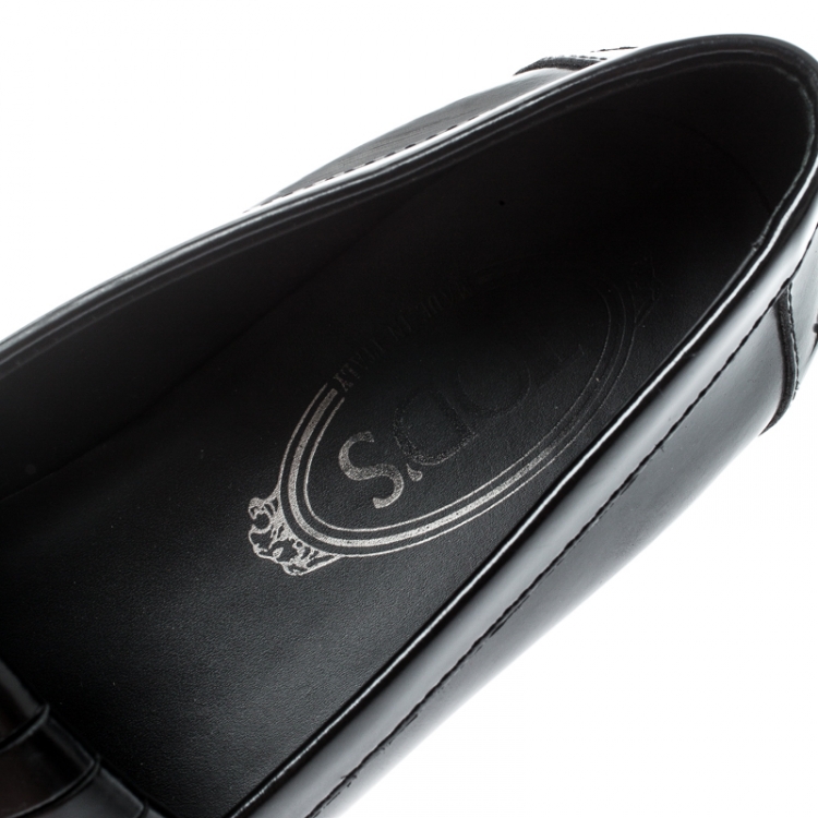 Pre Owned  Tod's Black Leather Tassel Fringe Detail Loafers Size 36.5