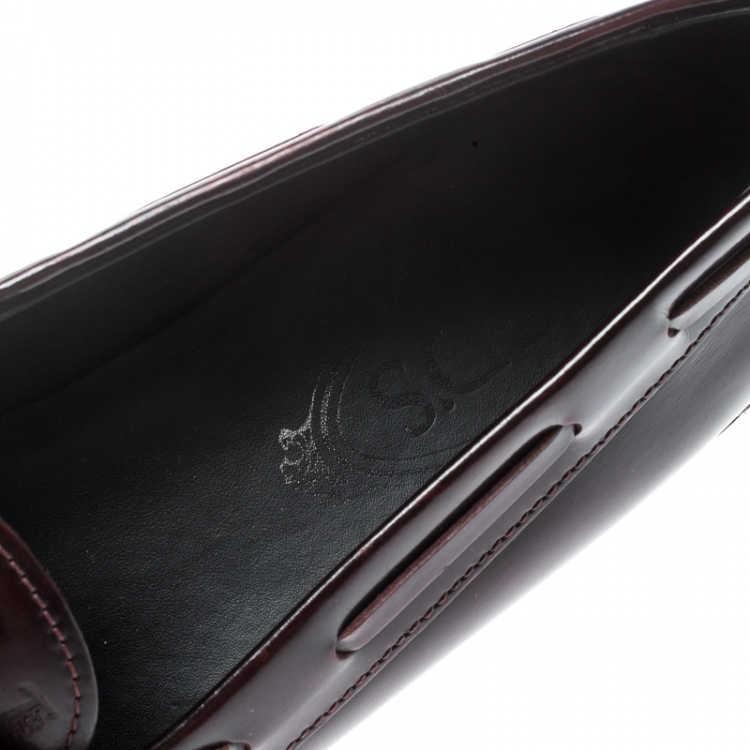 Pre Owned Tod's Maroon Leather Tassel Fringe Detail Loafers Size 36.5