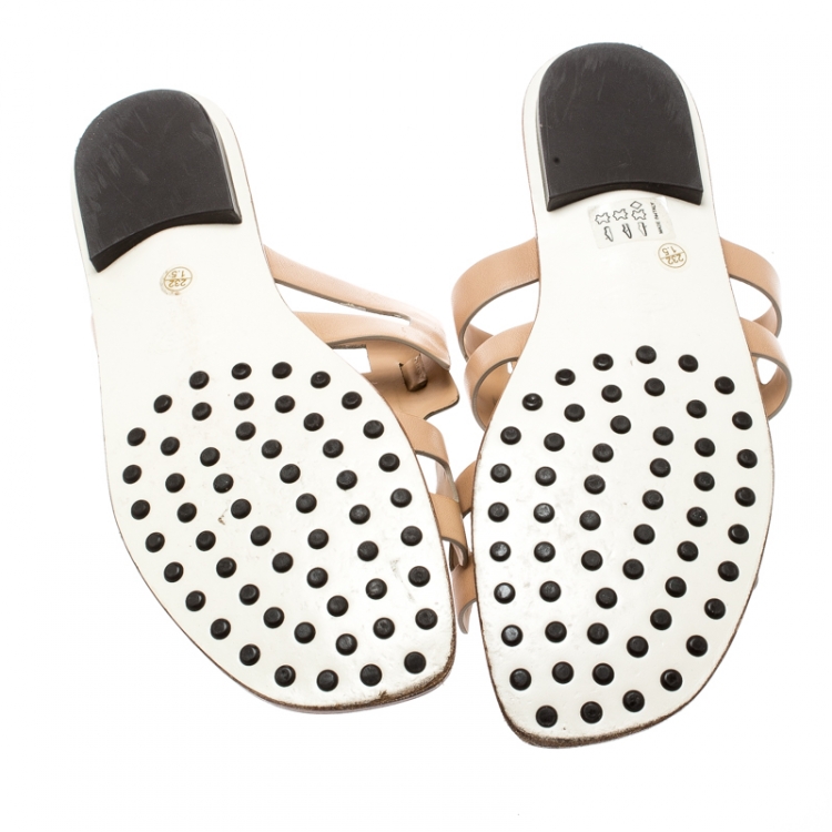 Pre Owned Tod's Beige And Metallic Grey Leather Cut Out Flats Size 36.5
