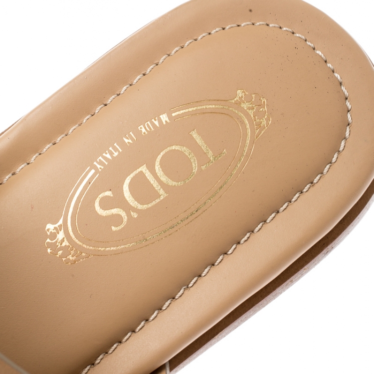 Pre Owned Tod's Beige And Metallic Grey Leather Cut Out Flats Size 36.5