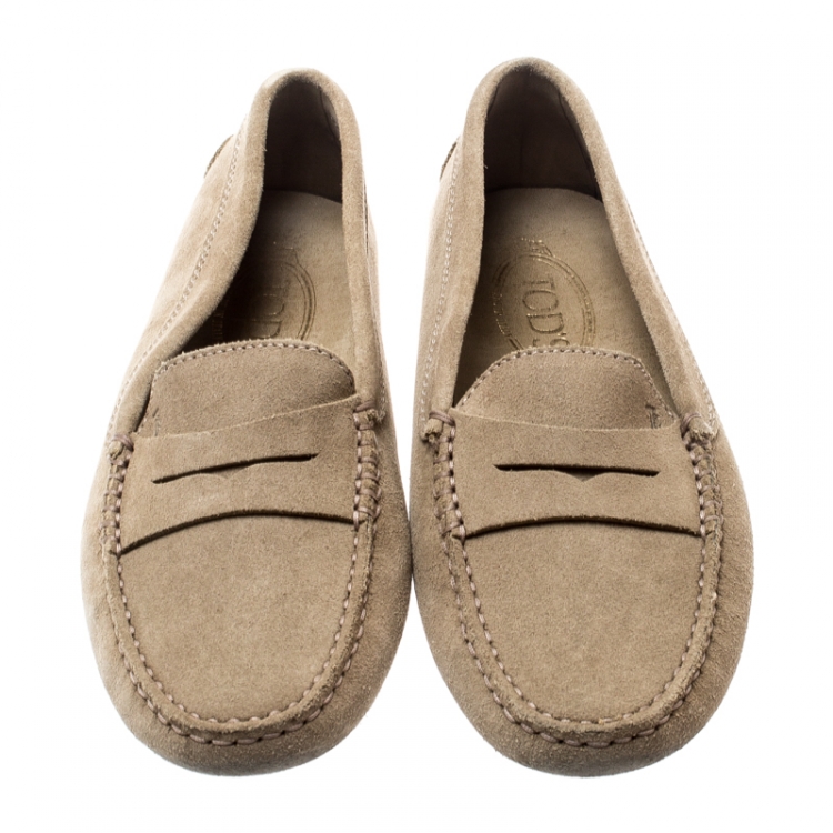 Pre Owned Tod's Beige Suede Penny Loafers Size 37.5