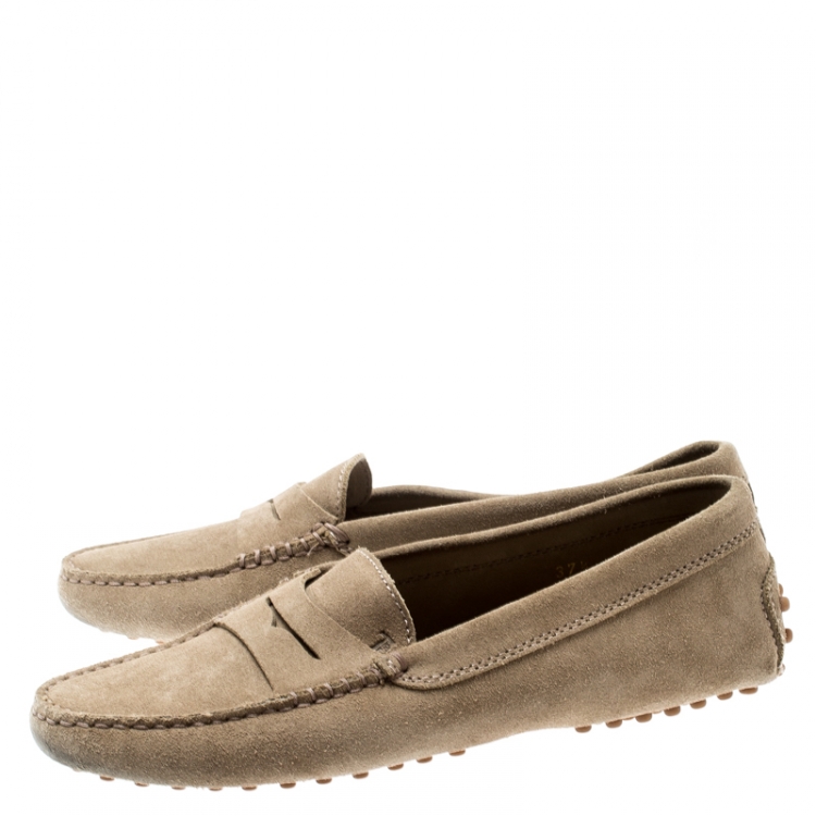 Pre Owned Tod's Beige Suede Penny Loafers Size 37.5