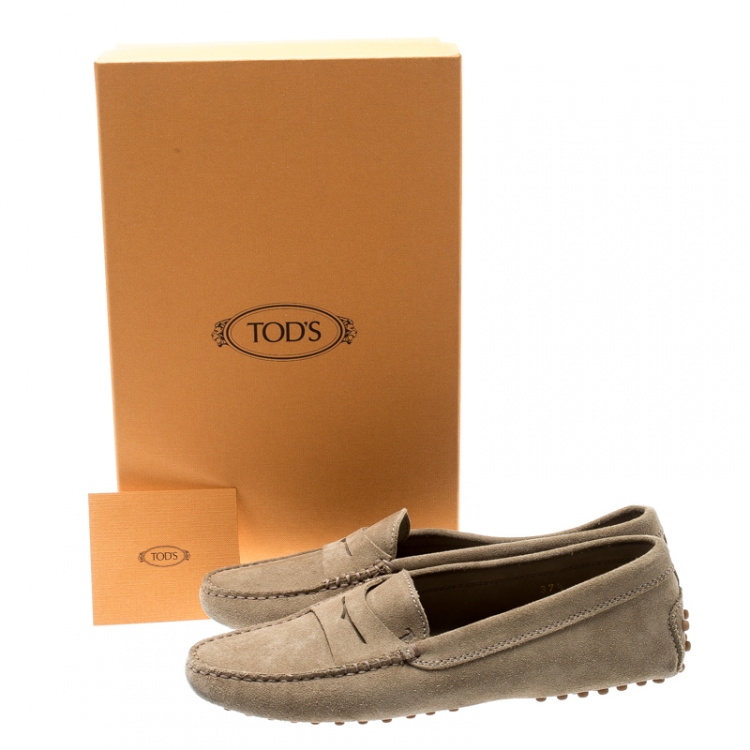 Pre Owned Tod's Beige Suede Penny Loafers Size 37.5