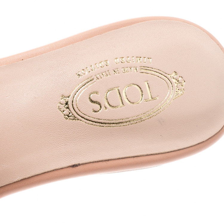 Pre Owned Tod's Limited Edition Pale Pink Suede Crystal Embellished Peep Toe Flat Slides Size 37.5