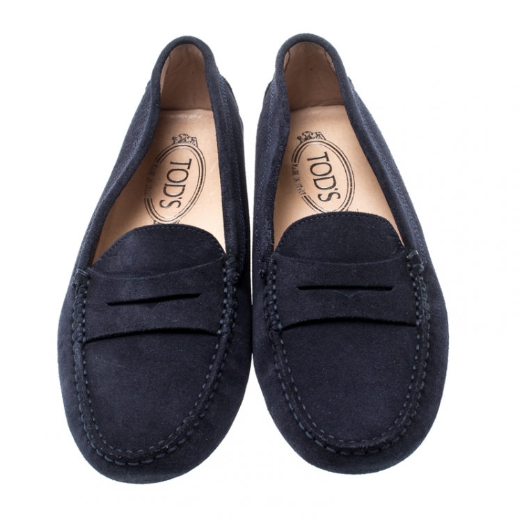 Pre Owned Tod's Blue Suede Penny Loafers Size 37.5
