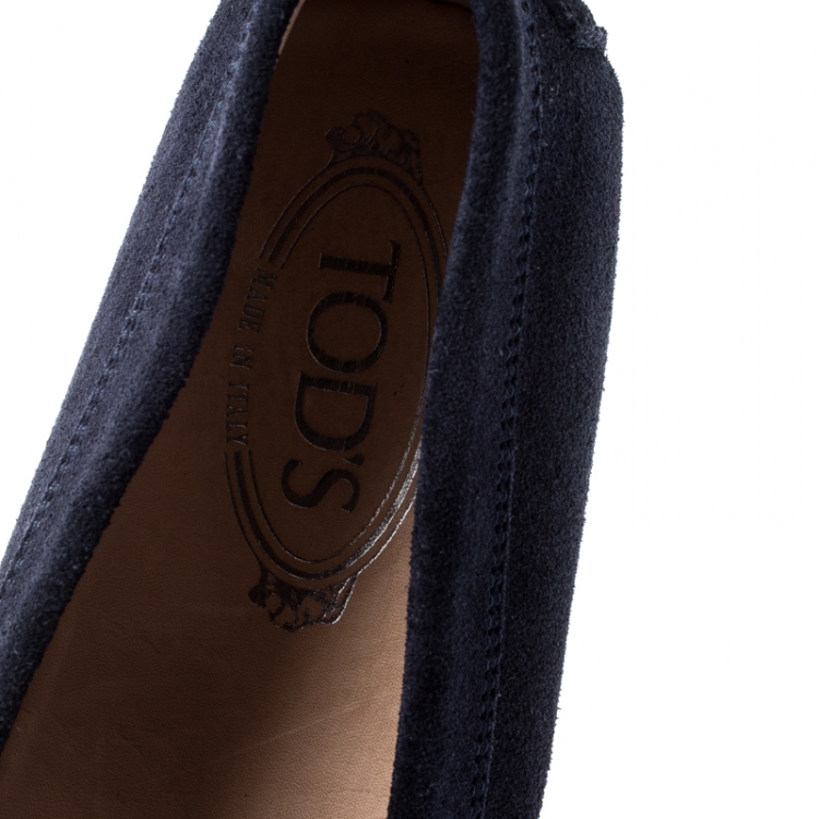 Pre Owned Tod's Blue Suede Penny Loafers Size 37.5
