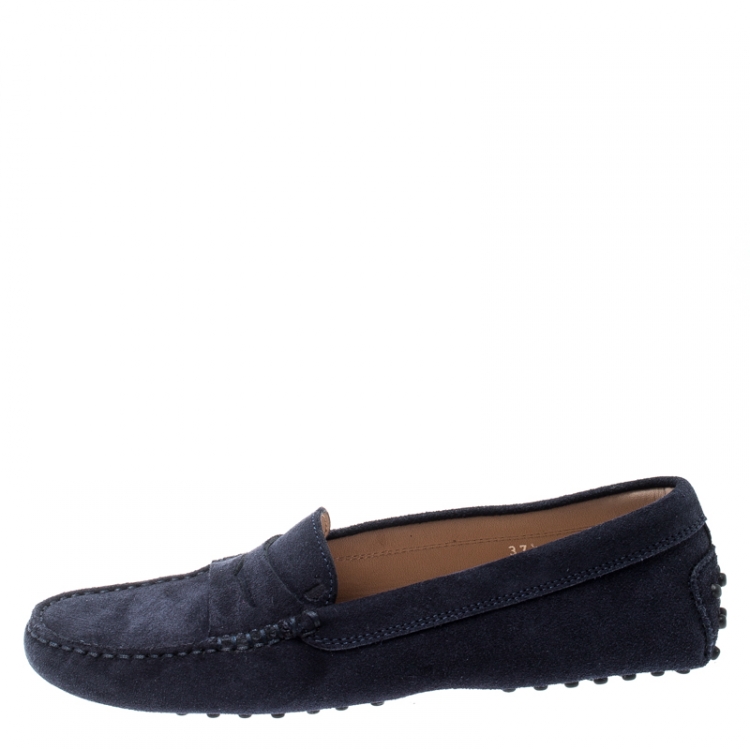 Pre Owned Tod's Blue Suede Penny Loafers Size 37.5
