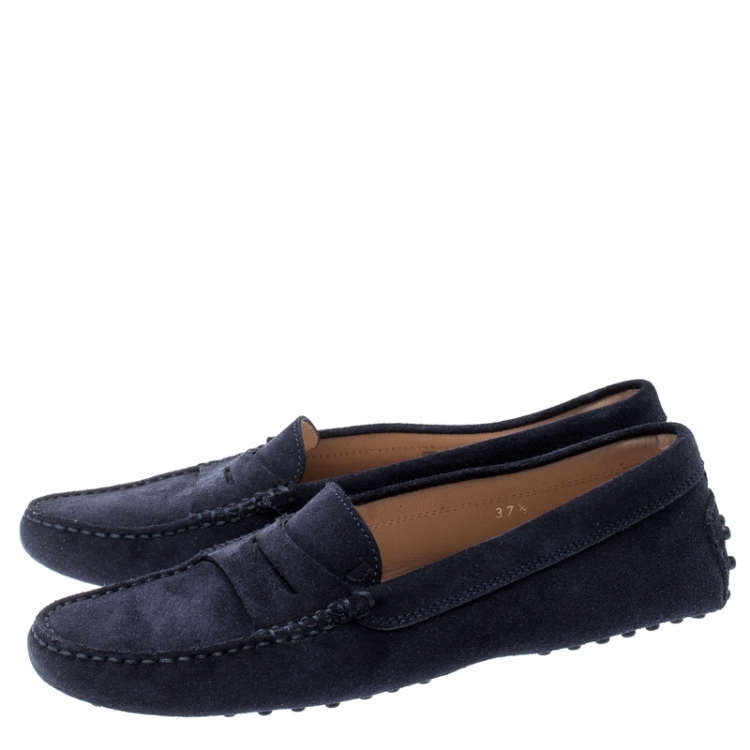 Pre Owned Tod's Blue Suede Penny Loafers Size 37.5