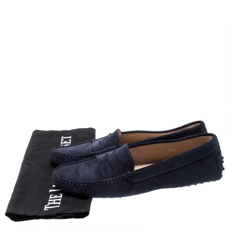 Pre Owned Tod's Blue Suede Penny Loafers Size 37.5
