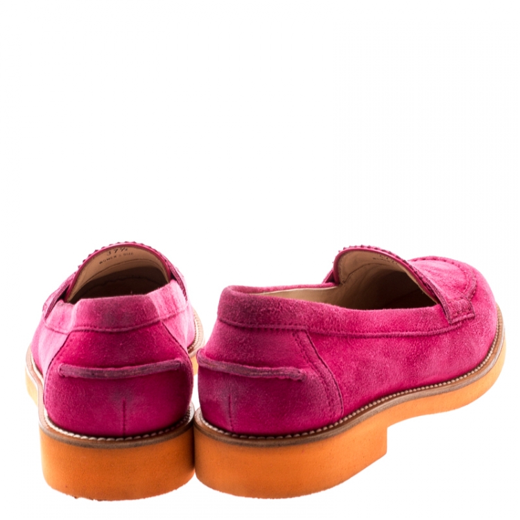 Pre Owned Tod's Fuchsia Pink Suede Penny Loafers Size 37.5
