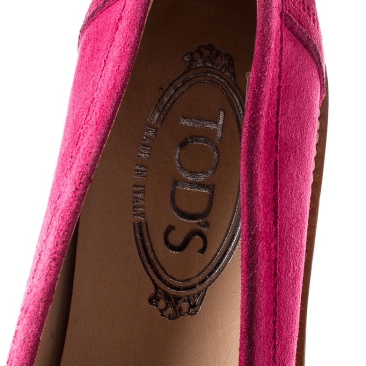 Pre Owned Tod's Fuchsia Pink Suede Penny Loafers Size 37.5