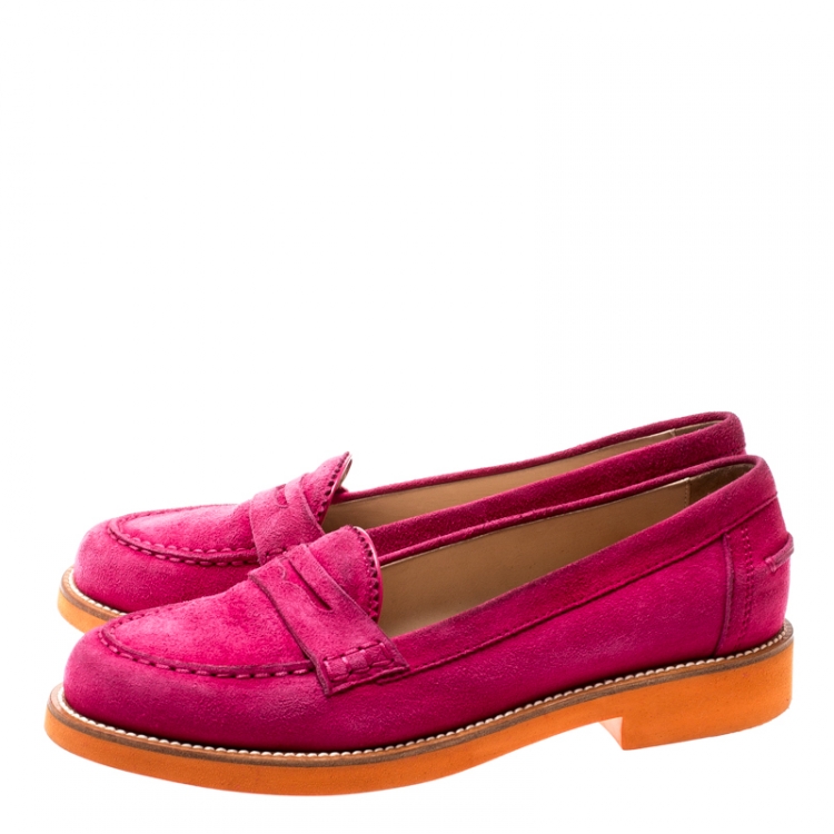 Pre Owned Tod's Fuchsia Pink Suede Penny Loafers Size 37.5