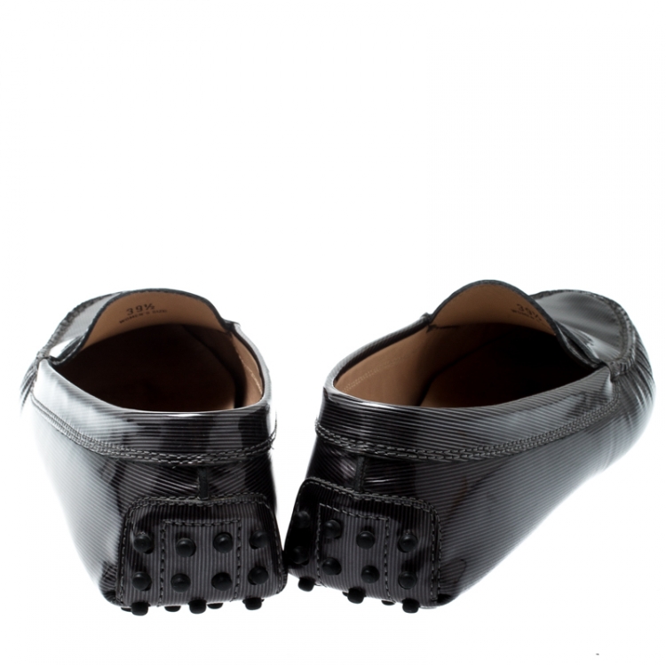 Pre Owned Tod’s Grey/Black Textured Patent Leather Penny Loafers Size 39.5