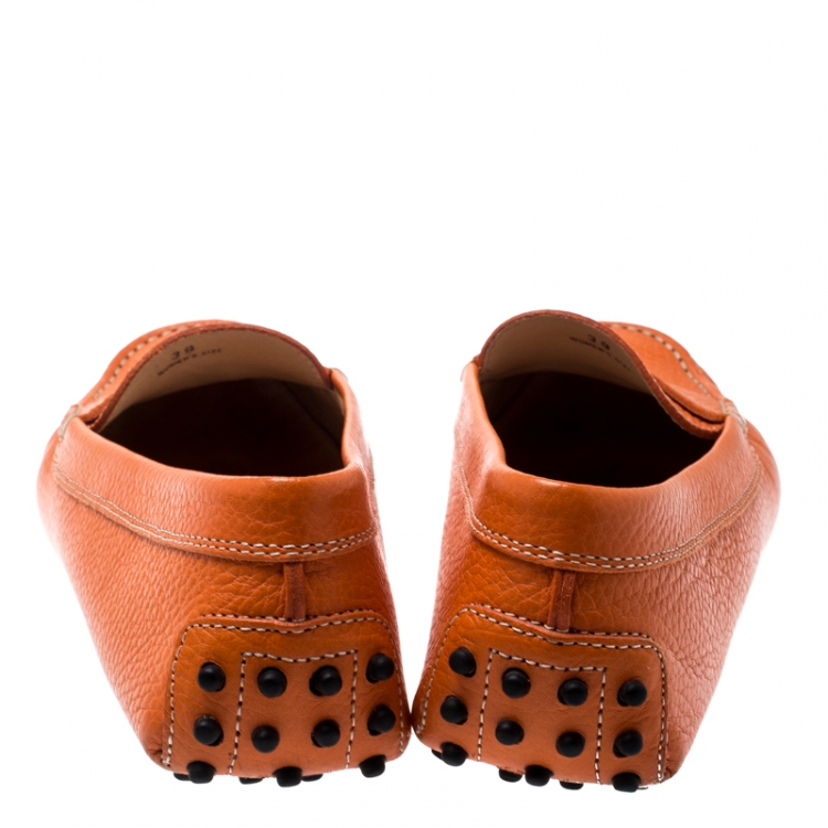Pre Owned Tod's Orange Leather Penny Loafers Size 39