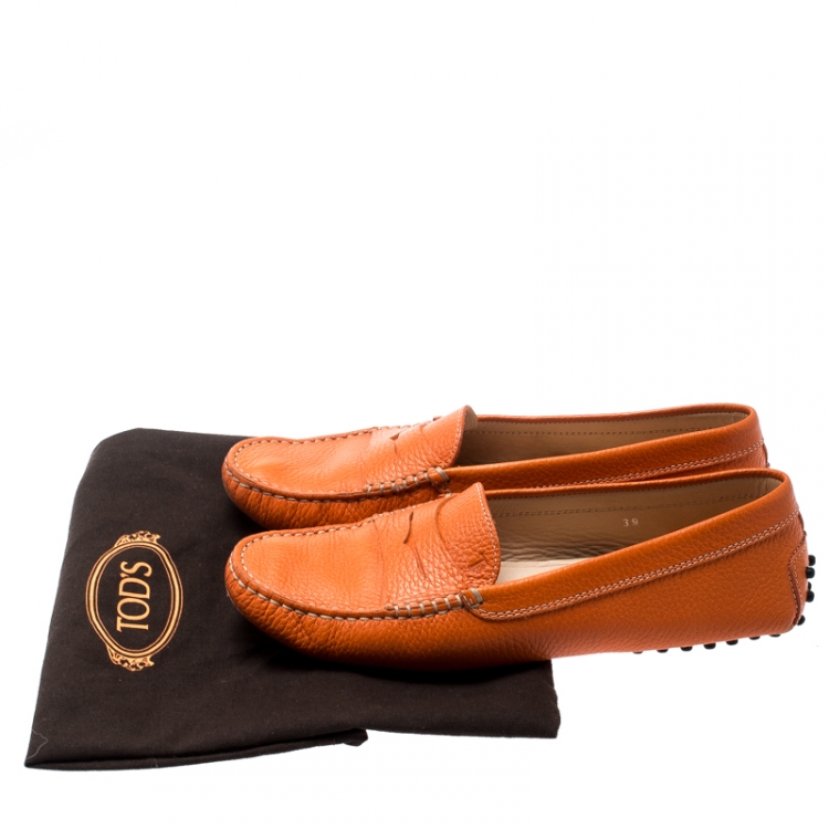 Pre Owned Tod's Orange Leather Penny Loafers Size 39
