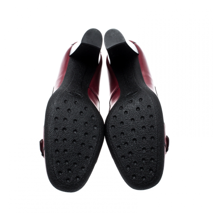 Pre Owned Tod's Burgundy Leather Buckled Loafer Pumps Size 37.5