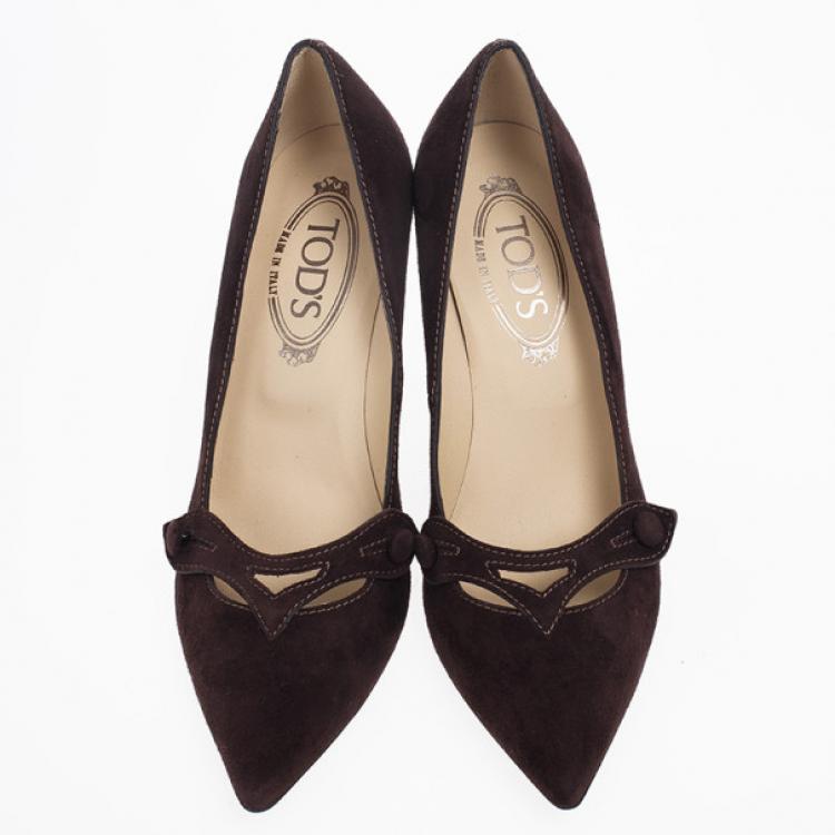 Pre Owned Tod's Brown Suede Pointed Toe Wedge Pumps Size 37.5