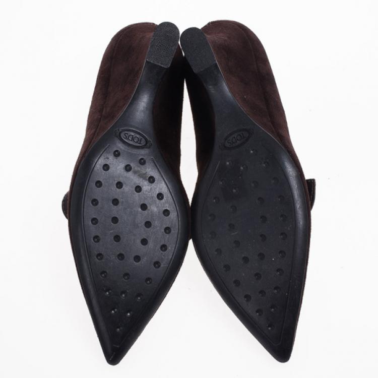 Pre Owned Tod's Brown Suede Pointed Toe Wedge Pumps Size 37.5