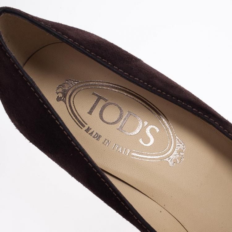 Pre Owned Tod's Brown Suede Pointed Toe Wedge Pumps Size 37.5