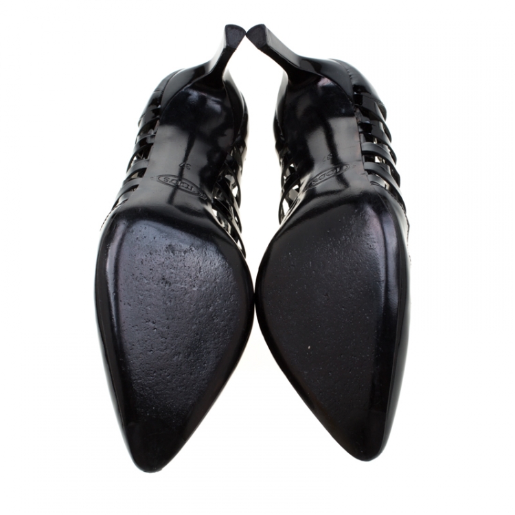 Pre Owned Tod's Black Patent Leather Cut Out Pumps Size 37