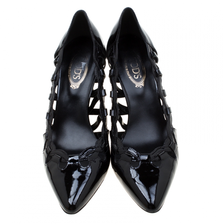 Pre Owned Tod's Black Patent Leather Cut Out Pumps Size 37