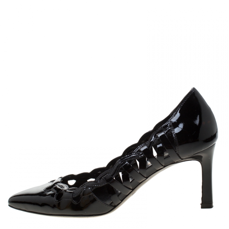 Pre Owned Tod's Black Patent Leather Cut Out Pumps Size 37