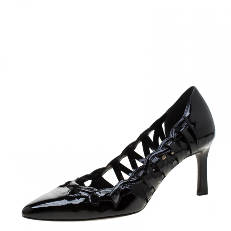 Pre Owned Tod's Black Patent Leather Cut Out Pumps Size 37