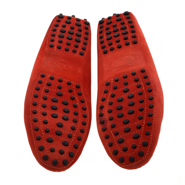 Pre Owned Tod's Dark Orange Suede Studded Loafers Size 38