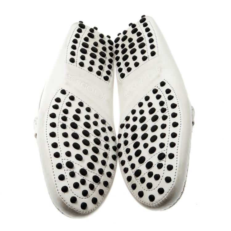 Pre Owned Tod's White Leather Double T Loafers Size 37.5