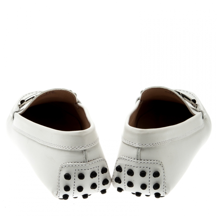 Pre Owned Tod's White Leather Double T Loafers Size 37.5