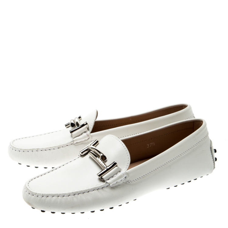Pre Owned Tod's White Leather Double T Loafers Size 37.5