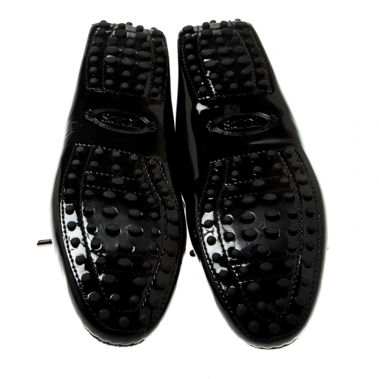 Pre Owned Tod's Black Patent Leather Fringe Bow Loafers Size 38.5