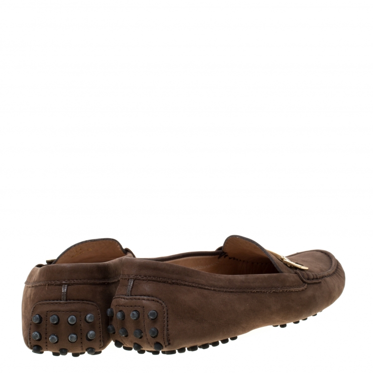Pre Owned Tod's Brown Nubuck Gommino Driver Loafers Size 39
