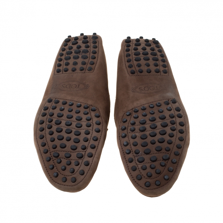 Pre Owned Tod's Brown Nubuck Gommino Driver Loafers Size 39