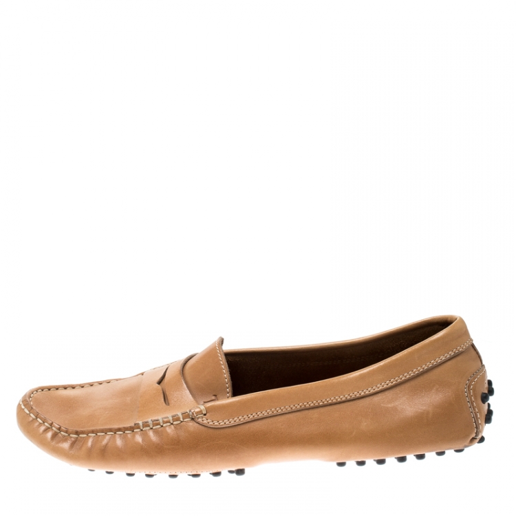 Pre Owned Tod's Tan Leather Gommino Driver Loafers Size 39