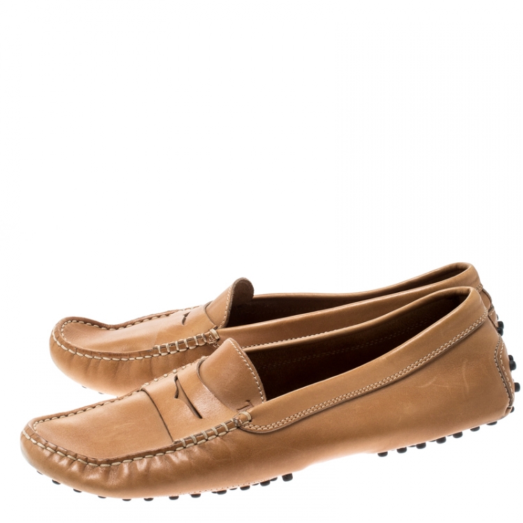Pre Owned Tod's Tan Leather Gommino Driver Loafers Size 39