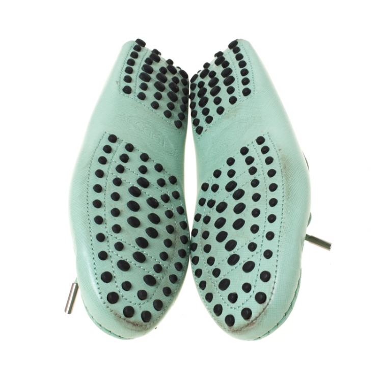 Pre Owned Tod's Mint Green Leather Bow Loafers Size 37.5