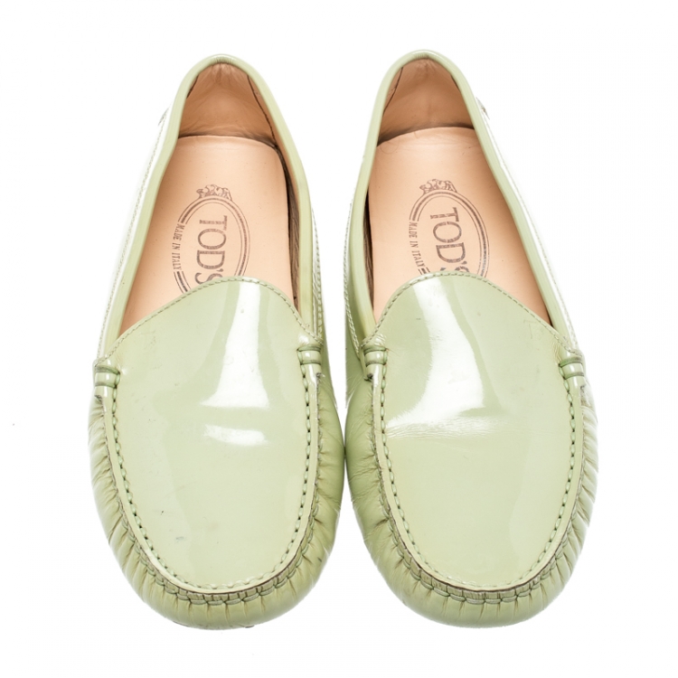 Pre Owned Tod's Light Green Patent Leather Loafers Size 38