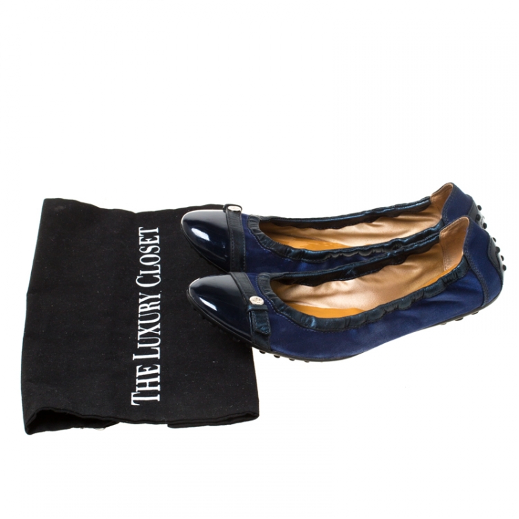 Pre Owned Tod's for Ferrari Satin and Leather Cap Toe Scrunch Ballerina Flats Size 38