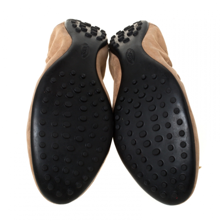 Pre Owned Tod's Brown Suede Leather Scrunch Ballet Flats Size 38.5