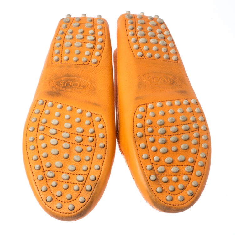 Pre Owned Tod's Orange Leather Penny Slip On Loafers Size 40.5