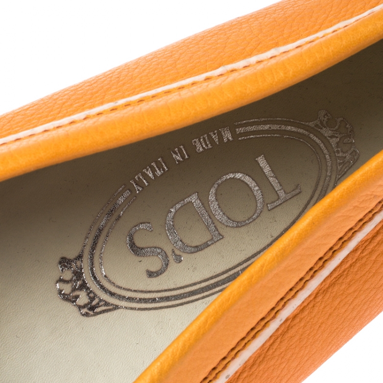 Pre Owned Tod's Orange Leather Penny Slip On Loafers Size 40.5