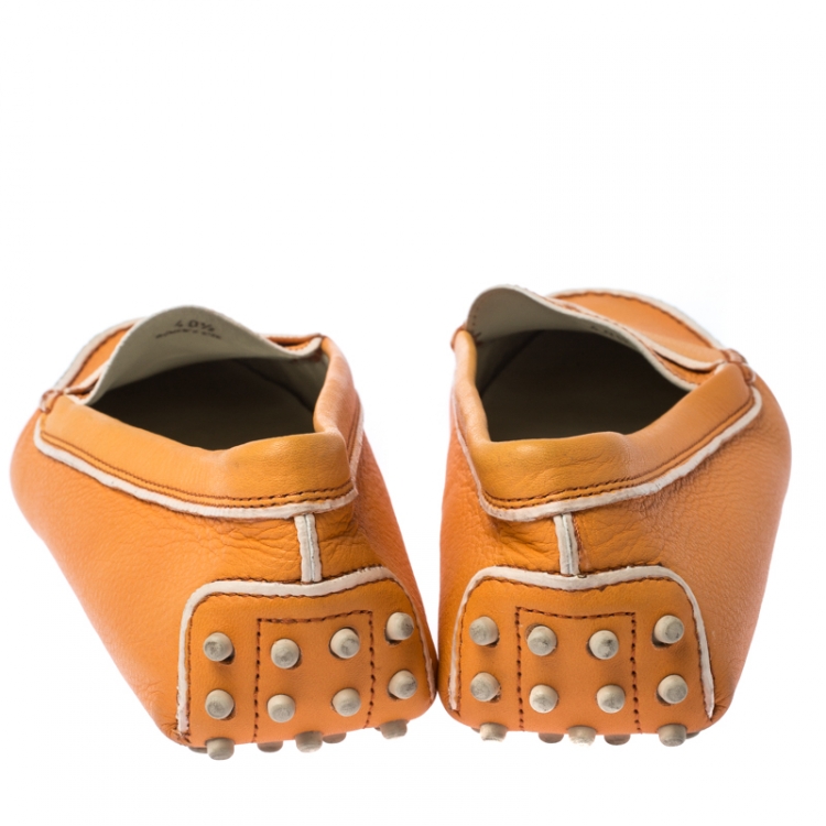 Pre Owned Tod's Orange Leather Penny Slip On Loafers Size 40.5
