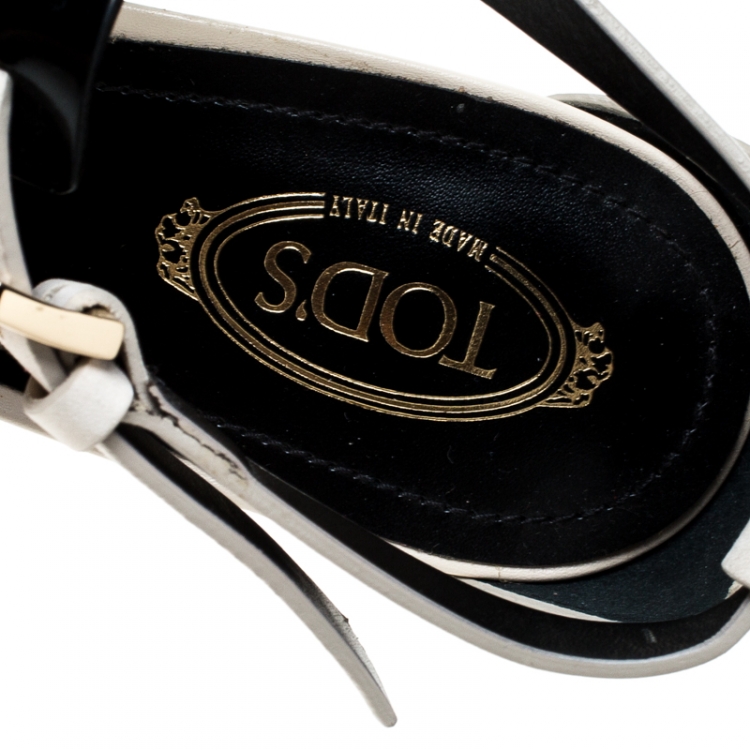 Pre Owned Tod's White/Black Nubuck Leather Ankle Strap Sandals Size 36