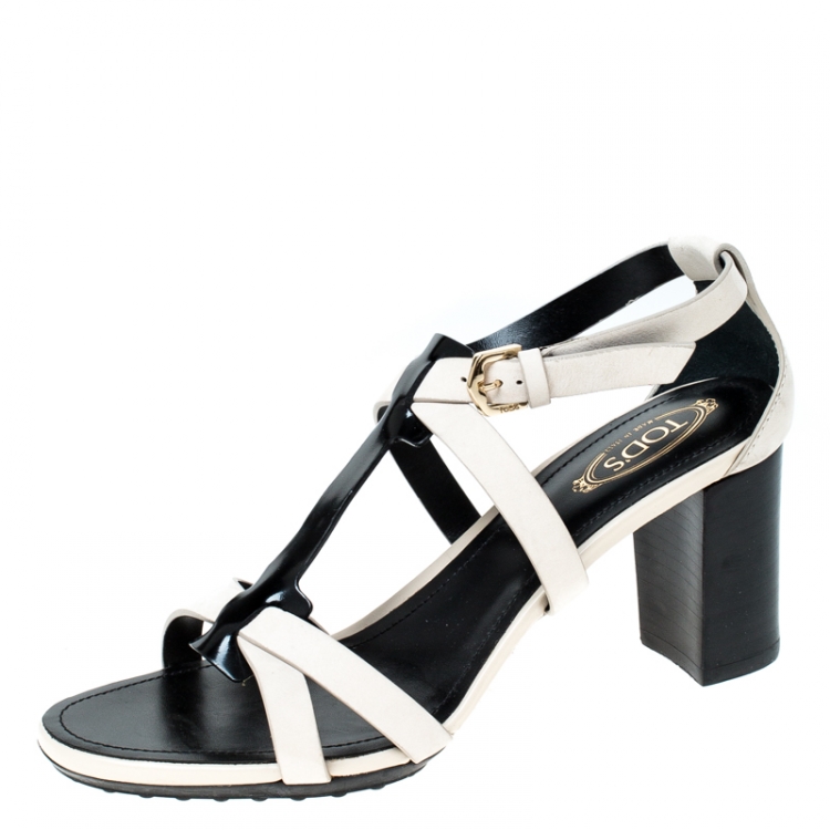 Pre Owned Tod's White/Black Nubuck Leather Ankle Strap Sandals Size 36